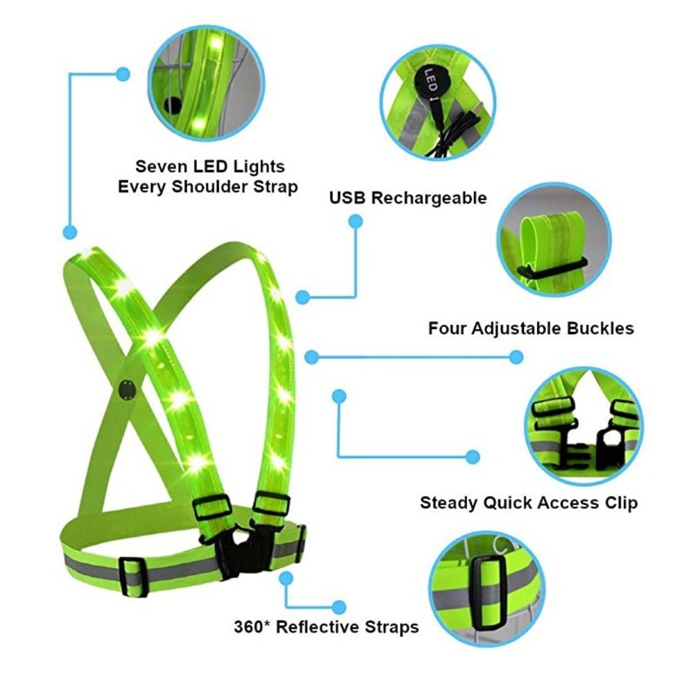 새로운 폴리에스터 LED 안전 조끼 녹색 라이트 USB - Cycling Gear Vest 리뷰 및 가격