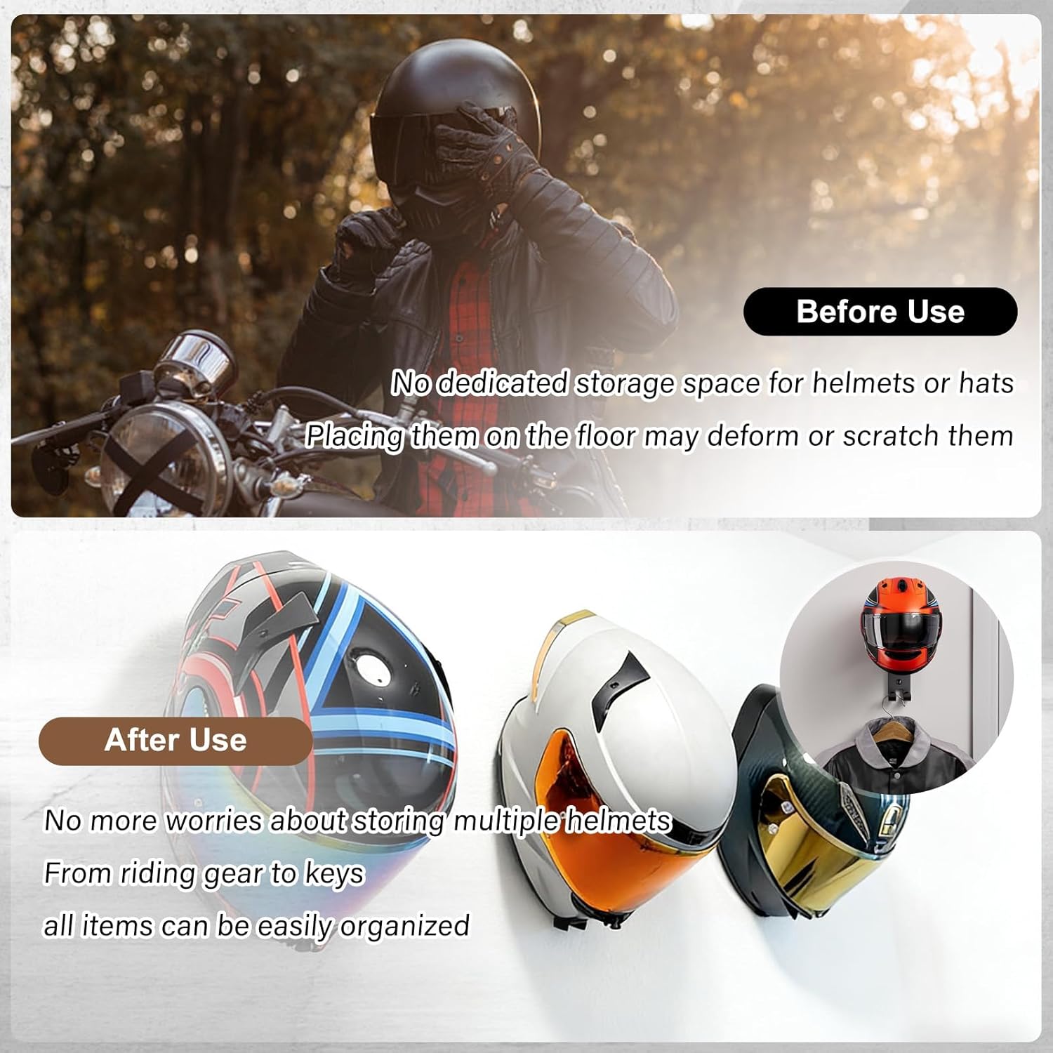 오토바이 헬멧 홀더 벽걸이, 자전거, 축구, 스키 장비 - Cycling Gear Wall Mount 리뷰 및 가격